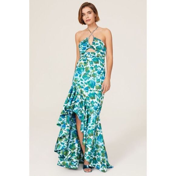 AMUR Dresses & Skirts - AMUR Edie High Low Tie Neck Halter Gown